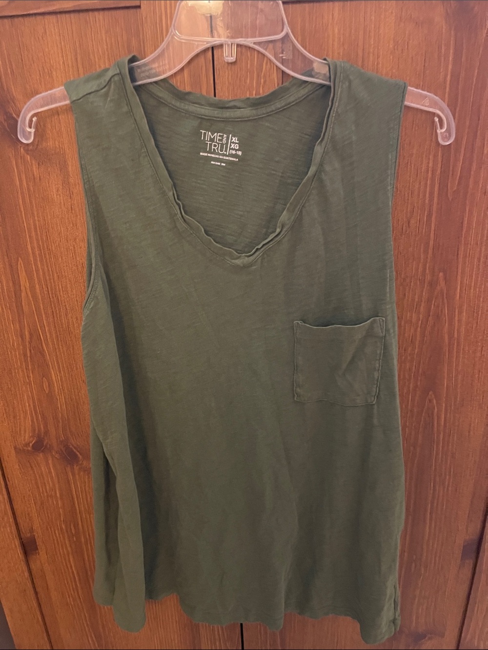 Time and Tru Olive Green Pocket Tank